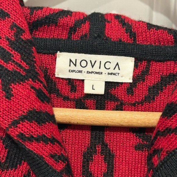 NOVICA 100% Baby Alpaca Geometric Womens Large Full Zip Hooded Cardigan Peru - Picture 4 of 6